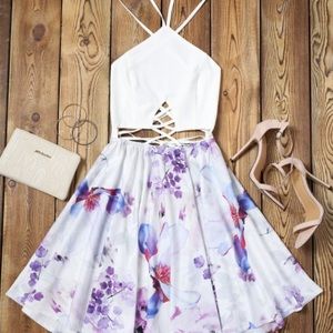 Zaful Criss Cross Backless Floral Flare Dress